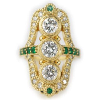 18k yellow gold emeralds and diamonds custom engagement ring