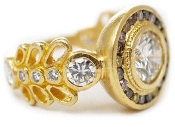 custom engagement ring round champagne diamond angle view