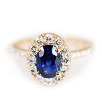 sapphire engagement ring, rose gold diamond ring