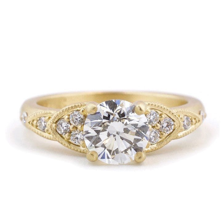 Round Diamond Cluster Ring in Brushed Yellow Gold