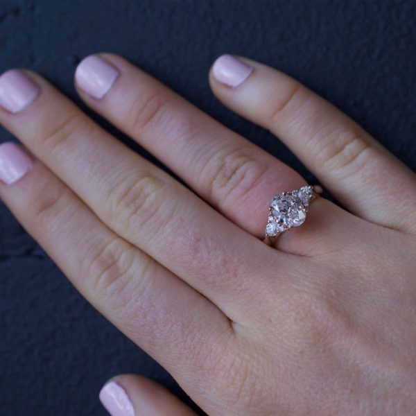 Oval Diamond Side Stone Cluster Ring Engagement Ring | Custom ...