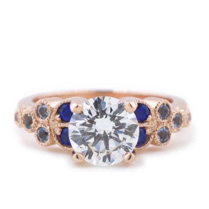Aquamarine, Sapphire, and Diamond Cluster Ring in Rose Gold