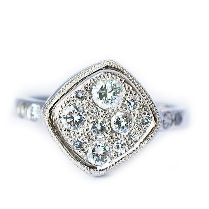 Cluster Diamond Engagement Ring with Square Setting