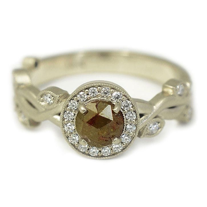 White Gold Vine Detail Rose Cut Diamond Ring