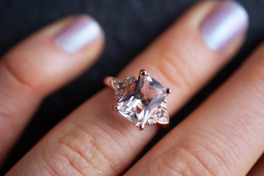 Morganite engagement ring, a colored gemstone ring designed by Abby Sparks Jewelry. 