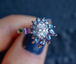The Melissa, a custom alexandrite engagement ring by Abby Sparks custom ring designer. 