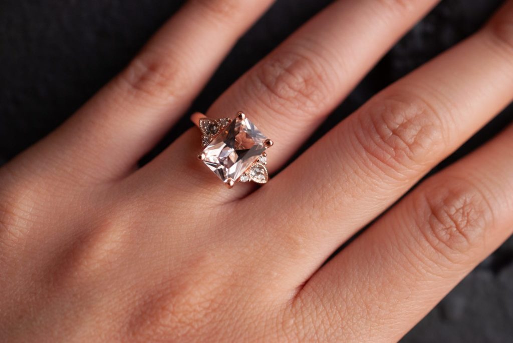 The Jessica rose gold engagement ring has a low profile and is perfect for the active and outdoorsy lady!