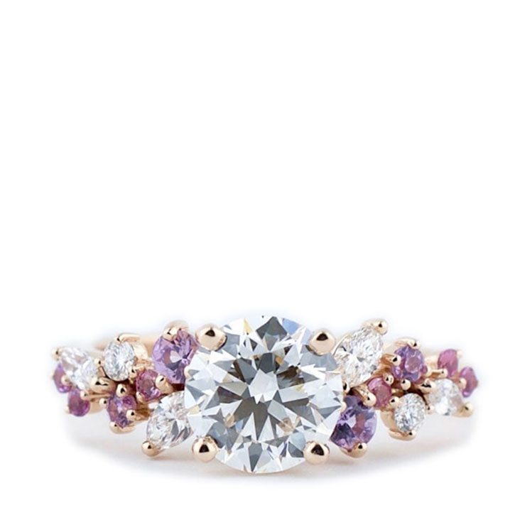 Custom pink Sapphire and diamond engagement ring, The Aleena by Abby Sparks Jewelry. 