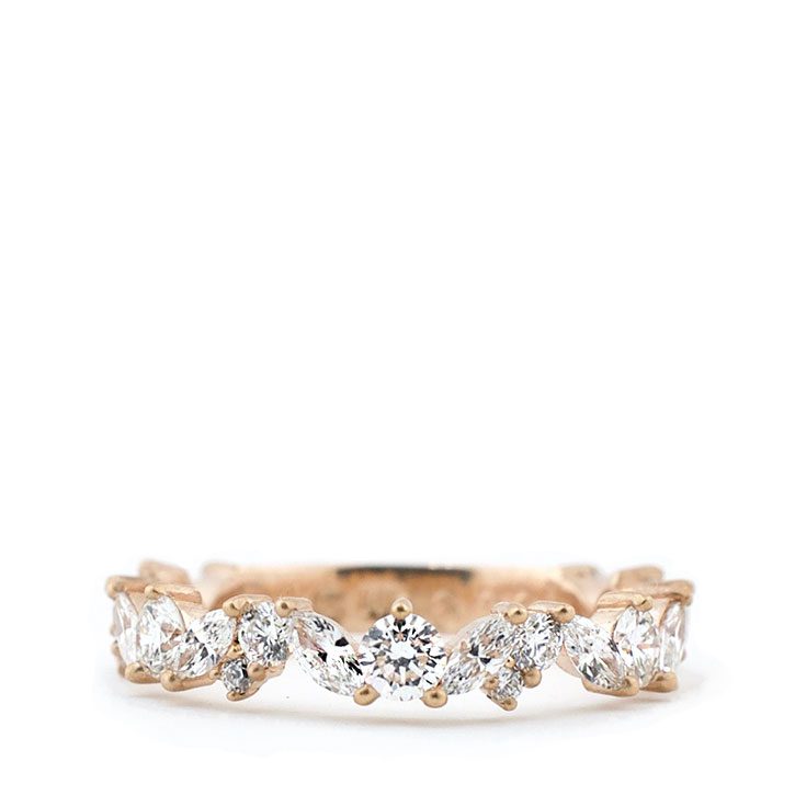 Rose Gold Diamond Cluster Wedding Bands