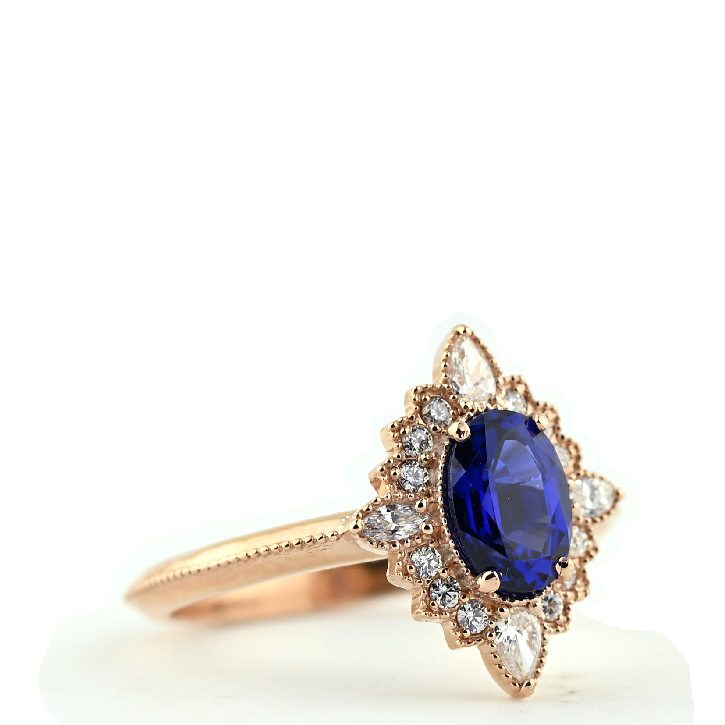 Custom sapphire engagement ring by Abby Sparks Jewelry