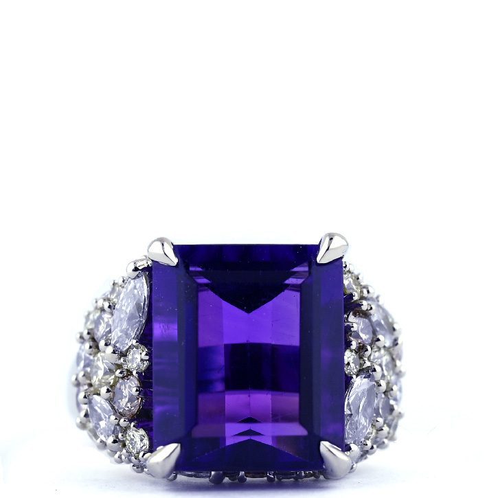 The Casey, an emerald cut amethyst engagement ring designed by Abby Sparks Jewelry.