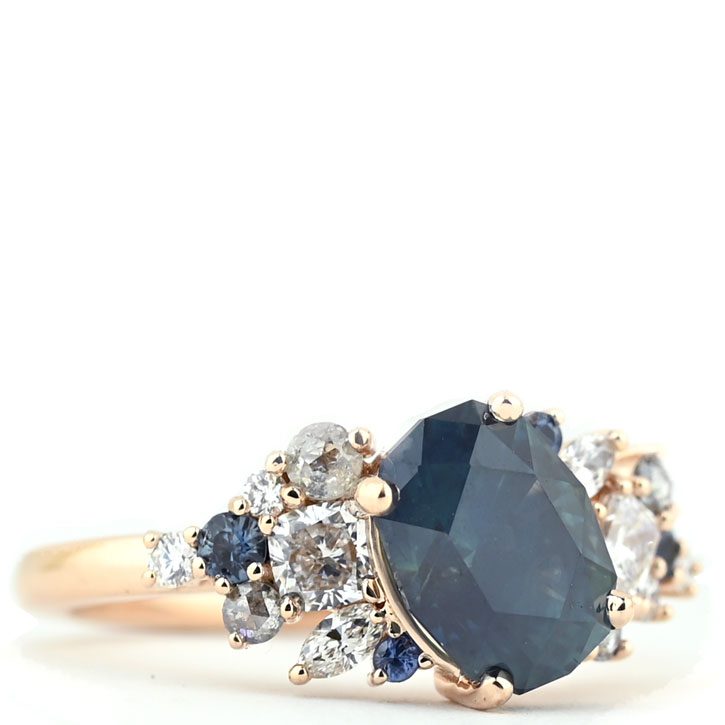 A dark blue sapphire engagement ring, The Kate Ring by Abby Sparks Jewelry
