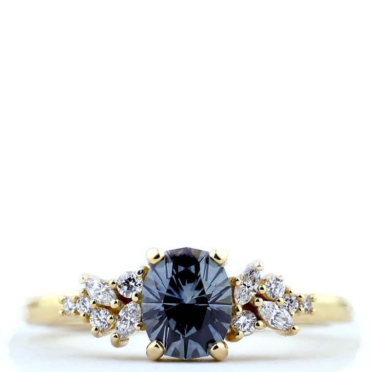 Dainty Cluster Ring with Oval Montana Sapphire | Custom Engagement Ring