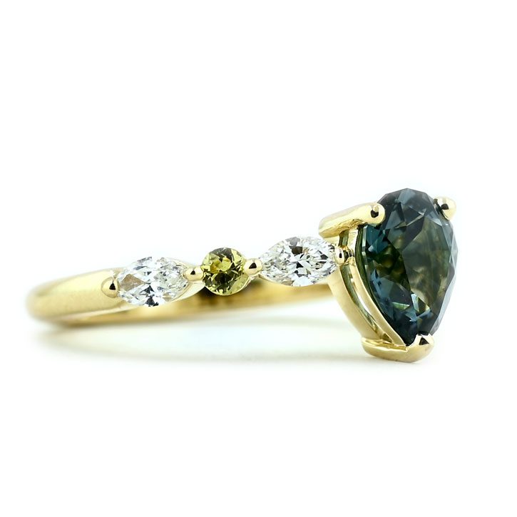 Conflict free engagement ring by Abby Sparks Jewelry. The Angelica, designed with a Montana sapphire
