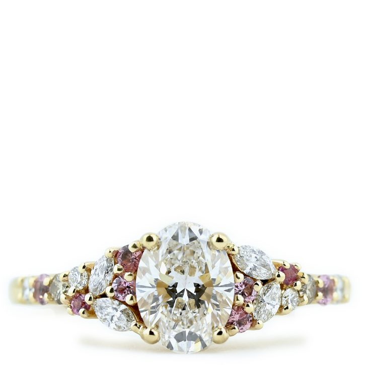 Diamond Center with Pink Accents Tapered Engagement Ring