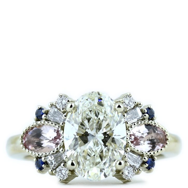 Symmetrical Oval Diamond Cluster Engagement Ring