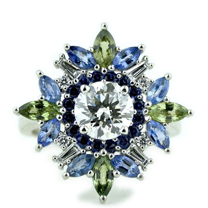 Sapphire and Diamond Opulent Floral Ring