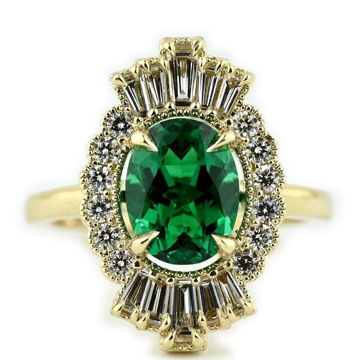 Vintage Inspired Oval Emerald Engagement Ring