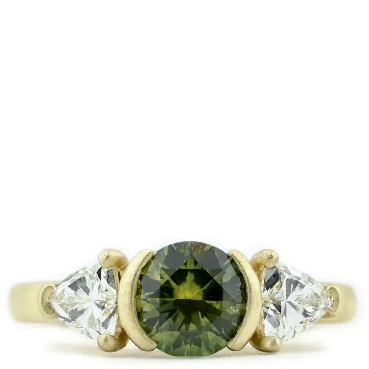 Green Sapphire Three Stone Engagement Ring